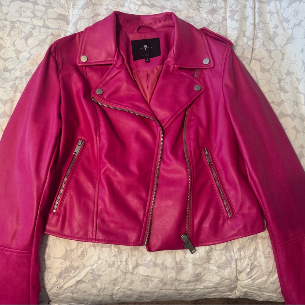 7 For All Mankind Women's Pink Faux Leather Jacket